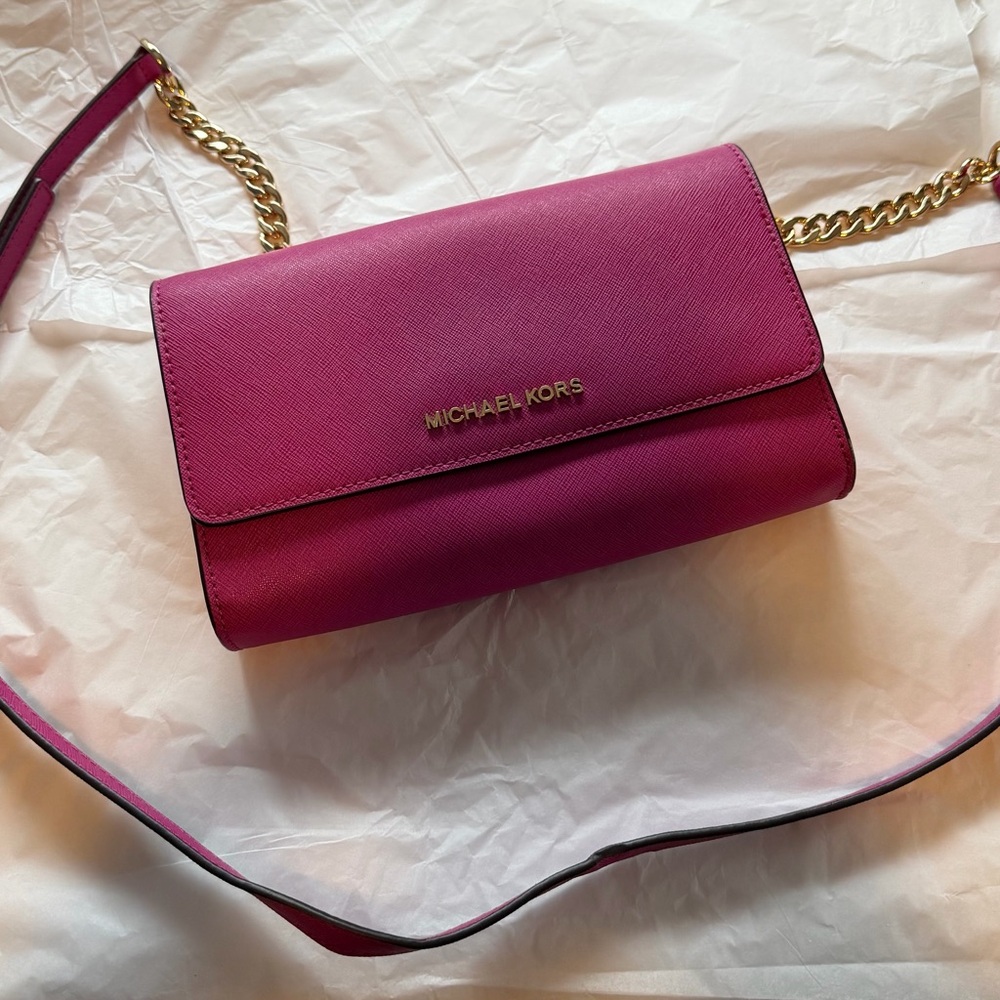 Michael Kors Fuchsia Crossbody Bag with Gold Chain